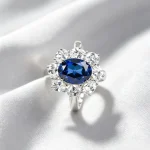 Lab-Grown Sapphire Sunflower Halo - Lab-Grown Sapphire Sunflower Halo Ring 7*9MM– S925 Silver with Lab-Created Diamonds