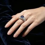 side view lab grown full pave band blue diamond ring S925 sterling silver profile