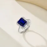 Lab-Grown Blue Sapphire Emerald-Cut - Lab-Grown Blue Sapphire Emerald-Cut Ring 4.2ct – S925 Sterling Silver Adjustable Band