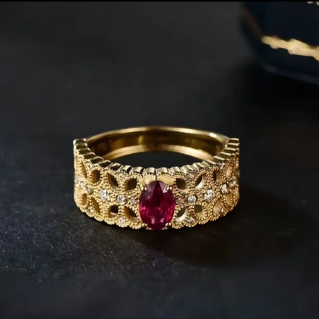 wearing lab grown ruby bow filigree ring S925 sterling silver on hand model