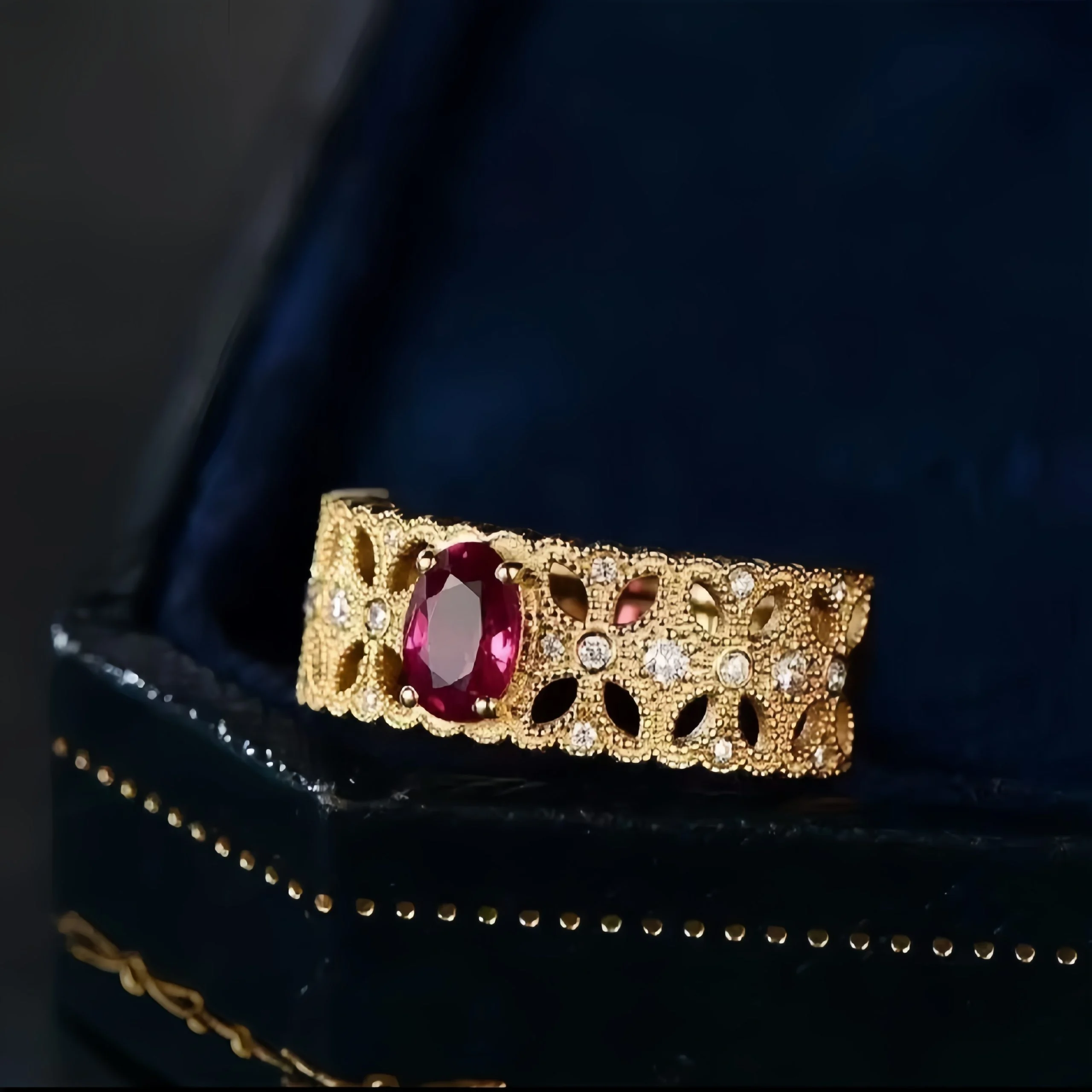 Lab-Grown Ruby Bow Filigree Ring in S925 Sterling Silver