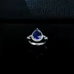 wearing lab grown heart shaped blue diamond ring 8x10mm S925 sterling silver on hand model