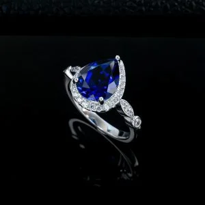 lab grown heart shaped blue diamond ring 8x10mm S925 sterling silver closed band
