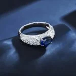 Lab-Grown Full Pave Band - Lab-Grown Full Pave Band Blue Diamond Ring – S925 Sterling Silver Closed Band