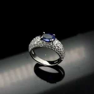 lab grown full pave band blue diamond ring S925 sterling silver closed band