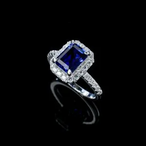 lab grown square halo blue diamond ring S925 sterling silver closed band