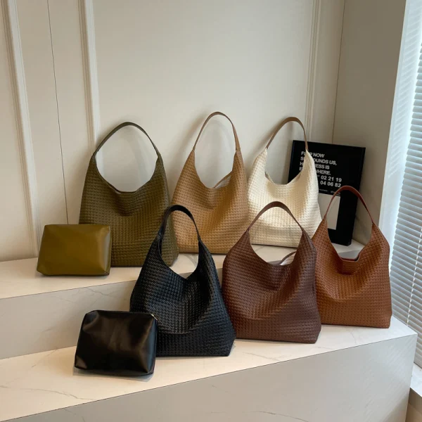 Retro PU Woven Women Hobo Tote Bag Large Capacity Shoulder Underarm Bag Multiple Colors