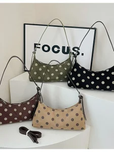 Vintage polka dot suede hobo bag, 4 color options - black, coffee brown, olive green, beige