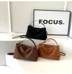 Frosted Deer Suede Leather - Frosted Deer Suede Leather Hobo Bag – Vintage Premium Crossbody Shoulder Bag for Women