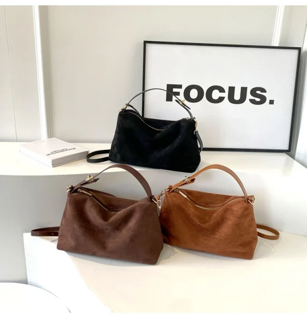 Frosted Deer Suede Leather - Frosted Deer Suede Leather Hobo Bag – Vintage Premium Crossbody Shoulder Bag for Women