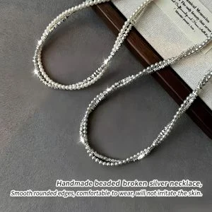 Double‑Layer Broken Silver Pearl Clavicle Necklace White Gray Two Colors Women Stacked Choker Jewelry