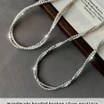 Handmade Broken Silver Pearl Necklace Finely Polished Beads Sparkling Stacked Clavicle Chain for Women