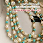 Close‑up shot natural freshwater pearl turquoise beaded necklace details new chinese style women jewelry