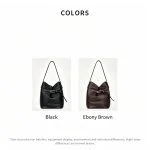 Oversize top grain leather bucket bag, two‑color display black and ebony brown buckle lock shoulder hobo bag