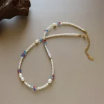 Dopamine Freshwater Pearl Colorful - Dopamine Freshwater Pearl and Colorful Crystal Beaded Necklace – Natural Baroque Pearl Collar Chain Set
