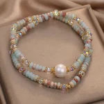 Natural Shoushan Stone Pearl - Natural Shoushan Stone Pearl Double-Layer Bracelet – Chinese Style Crystal Beaded Stacking Bracelet for Women