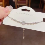 Laboratory-Grown Elegant Zircon Four-Leaf - Laboratory-Grown Elegant Zircon Four-Leaf Clover Bracelet – Minimalist Sparkling Gold and Silver Women’s Tennis Bracelet