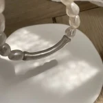 Natural Baroque Freshwater Pearl - Natural Baroque Freshwater Pearl Bracelet – 999 Fine Silver Curved Tube Elastic Design Bracelet for Women