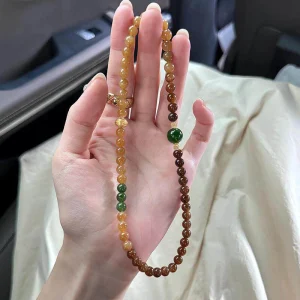 Hetian jade bracelet, caramel gradient Qiemo sugar jade beads, old money style natural stone beaded bracelet for women