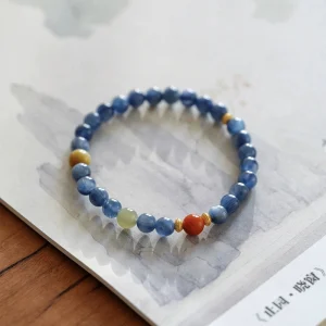 Blue Crystal and South Red Agate Handmade Beaded Bracelet