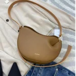 Brown genuine leather pea hobo crossbody bag casual outfit styling