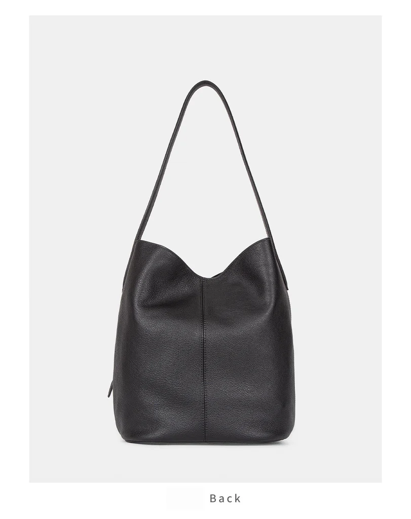 Top-down overhead view of Lock-Top Bucket Bag interior, showing inner pocket and soft top-grain cowhide leather