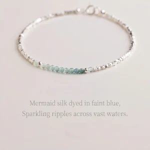 925 Sterling Silver Tiny Chip Beads Bracelet, Natural Gradient Blue Tourmaline Dainty Thin Bracelet, Minimalist Handmade Jewelry Gift for Women