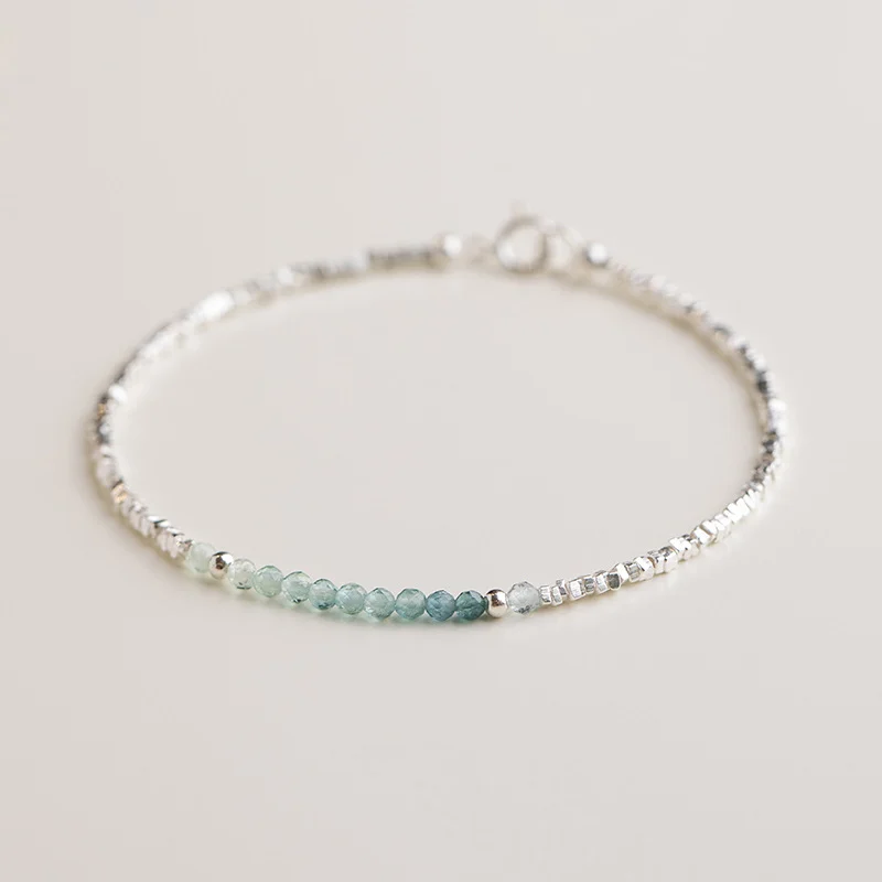Natural Gradient Tourmaline 925 Sterling Silver Broken‑Silver Adjustable Bracelet for Women