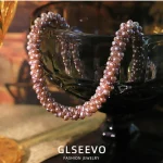 Close‑up shot of multi‑strand twisted natural purple freshwater pearl choker necklace, handmade niche high‑end women fashion jewelry