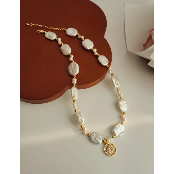 French vintage baroque freshwater pearl choker necklace with zircon eye pendant