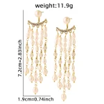 Pearl zircon tassel earrings size and weight specification chart, dimension reference for women long dangle earring