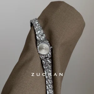 Bee Sister Irregular Hammered Silver Metal Watch, Vintage Textured Quartz Wrist Watch for Women