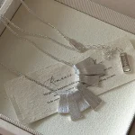 Close-up of S925 silver fan necklace lobster clasp, extension chain and AG925 marked tag