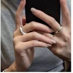 Two styles of S925 silver irregular open rings stacked on fingers, chunky minimalist silver ring mirror selfie