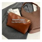 Matching small inner pouch smooth zipper detail for women woven PU hobo tote shoulder bag