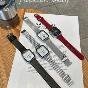 LEONA ROSA LIND women square moonphase watch, casual office style with white blouse, silver bracelet and minimalist dial