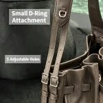 Close‑up of adjustable shoulder strap with D‑ring attachment for navy genuine leather hobo tote bag
