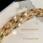 Colorful beaded bracelet with gold chain and mixed stone beads from the Natural Pearlstone Beads collection