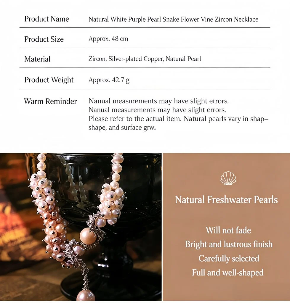 Product features of natural freshwater pearl flower vine zircon choker necklace, handmade and hypoallergenic