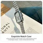 LEONA ROSA LIND stainless steel mesh strap watch, refined silver square case, minimalist ladies bracelet watch for daily wear