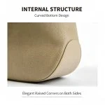 Internal structure of beige top-grain leather tote bag showing curved bottom design with elegant raised corners on both sides, demonstrating spacious bucket interior and quality construction
