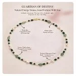 Macro detail shot of natural freshwater pearl and crystal beaded bracelet on green marble background, showing 6-7mm baroque pearls, malachite chips, aventurine ovals, white seed beads, and 18K gold-plated PAT clasp close-up by MAISON ELARA & CO