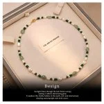 Natural freshwater pearl and crystal beaded necklace and bracelet set in luxury gift box with YOU ARE SO FASHION woven tag, featuring baroque pearls, malachite, aventurine, and 18K gold-plated beads on cream suede interior by MAISON ELARA & CO