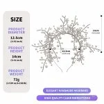Size specification chart for handmade pearl flower bridal headband, dimension and weight details