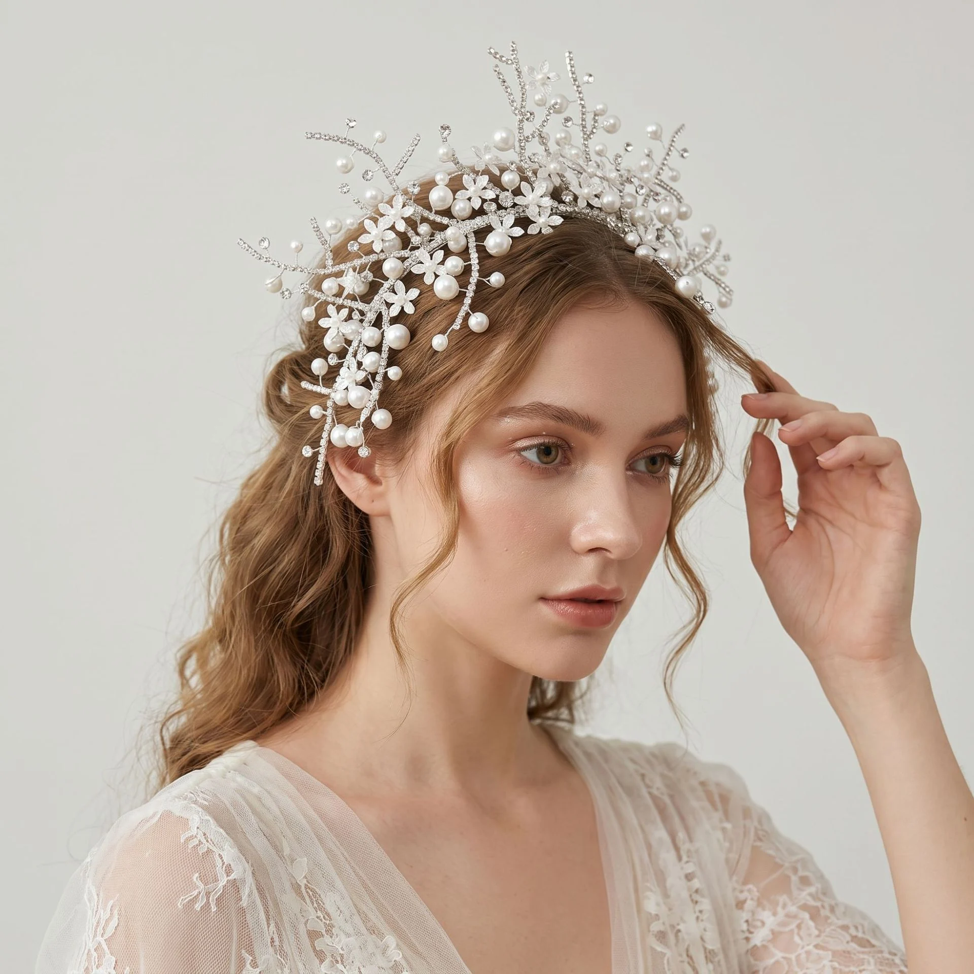 Graceful Pearl Flower Headband - View 6