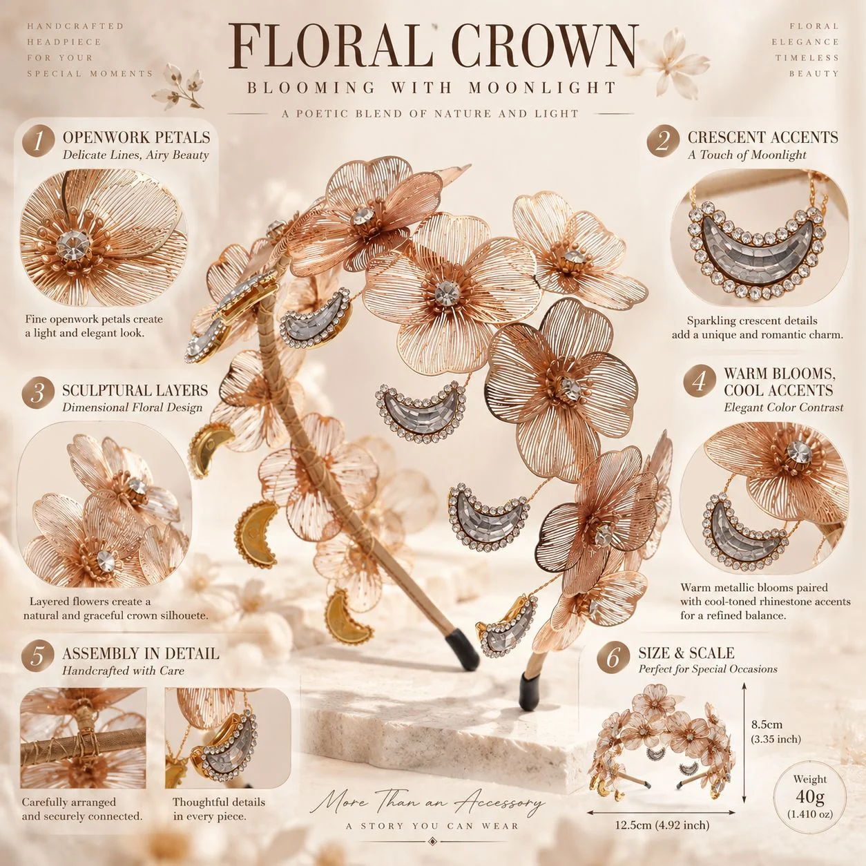 Handmade Gold Wire Flower Crown - View 4