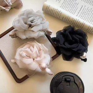Faux pearl camellia claw clip elegant design
