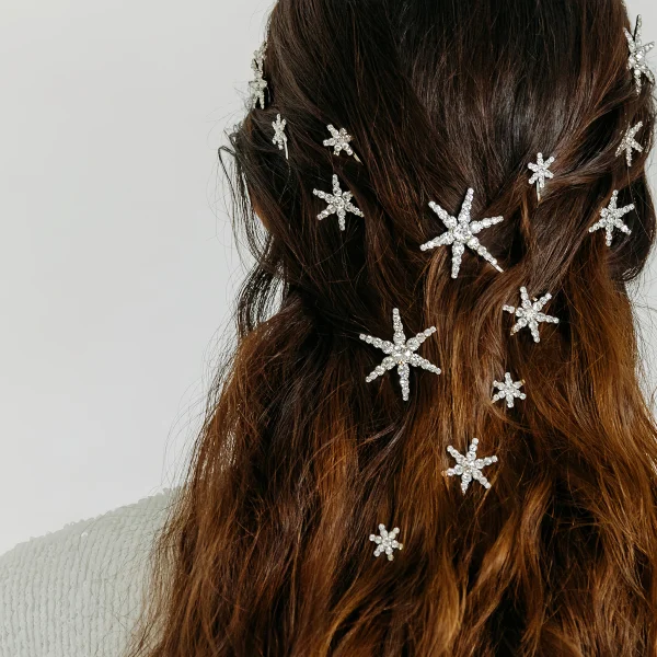 Snowflake Hair Clip Crystal Brooch Clip for Women - Front View