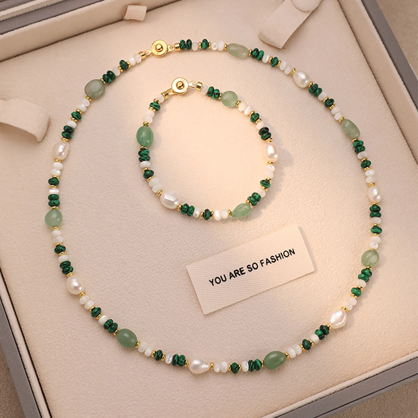 Natural Freshwater Pearl and Crystal Beaded Necklace in Gift Box