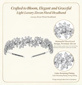 Zircon Floral Headband Crystal Flower Hairband for Women - Front View